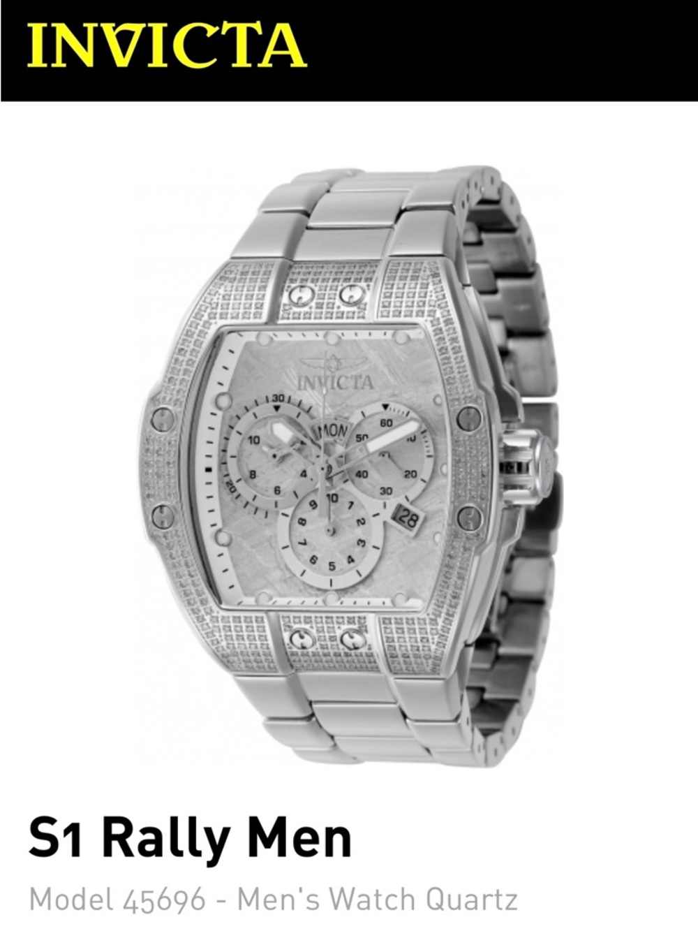 Invicta Silver Stainless Steel 44mm 1.61 Carat Meteorite Dial Men's Watch